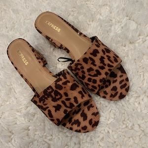 Express cheetah print Block Heels Low Mules Slides